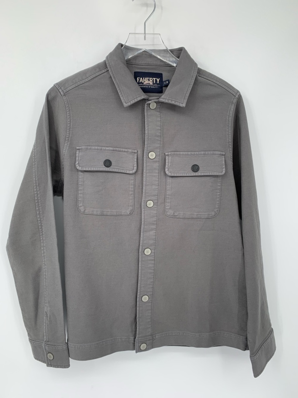 Faherty Twill shirt jacket gray Shacket snap patch pockets Chore men new Medium